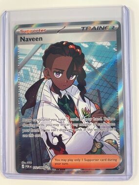 Pokemon Trainer Supporter Naveen Full Art Holo Card - Purple, Green, White